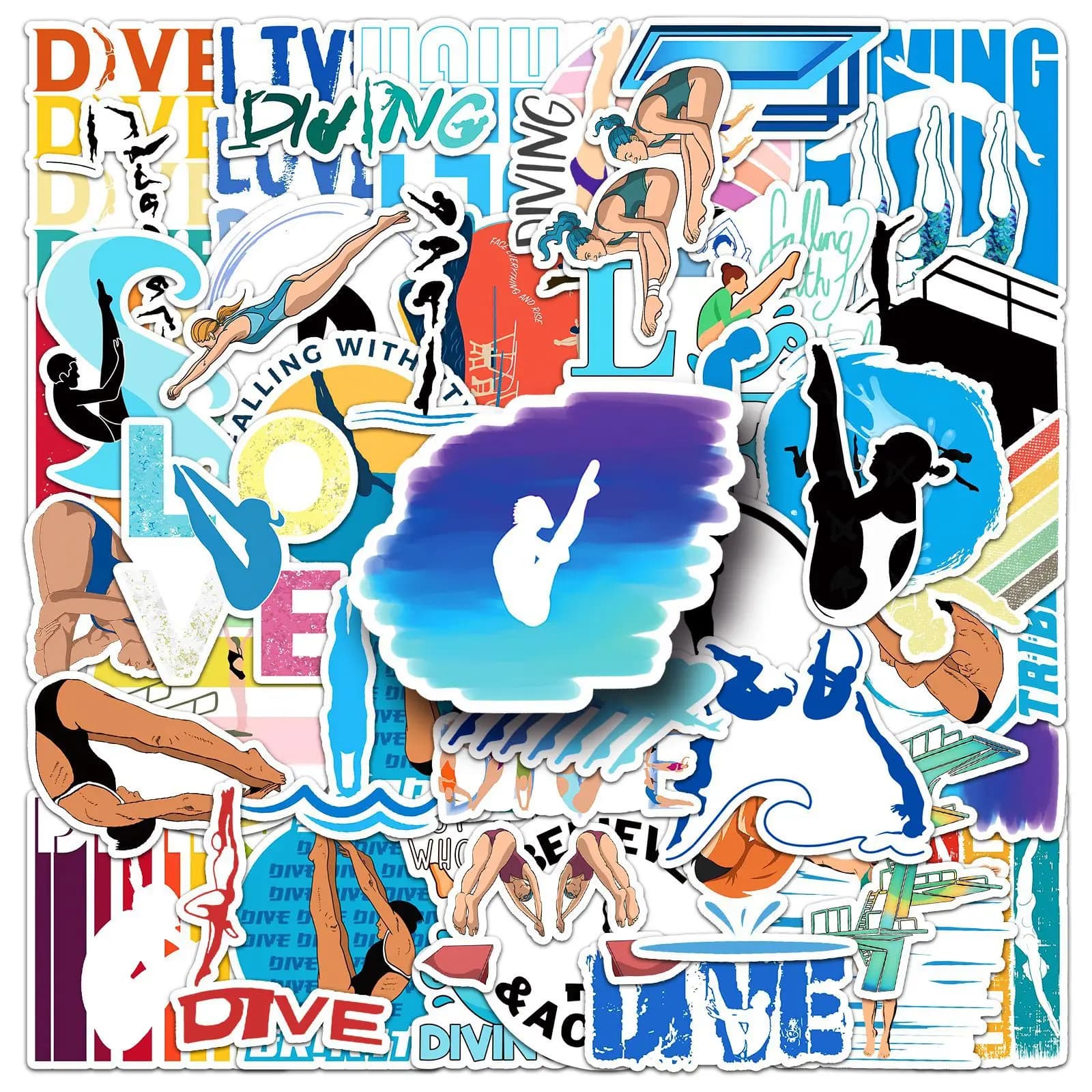 50-100PCS Creative Diving Sport Graffiti Stickers, Trendy Sports Decor Stickers for Water Cups, Skateboards, Luggage, Stationery