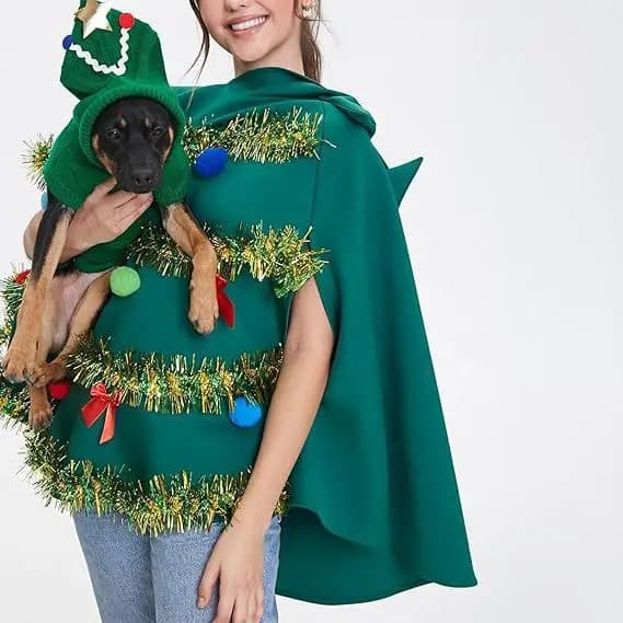 2025 New Christmas tree skirt with hood, cape, 3D show costume, festival dress