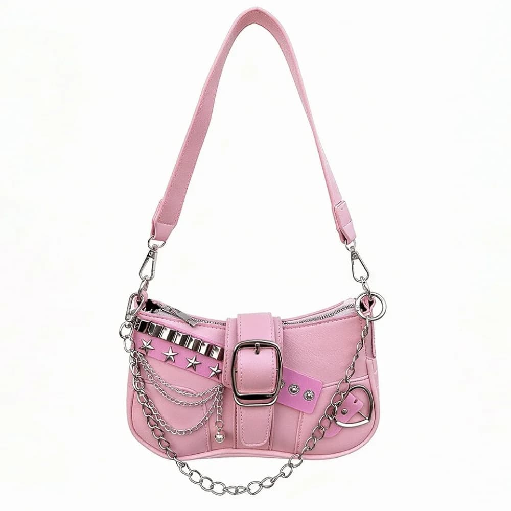 Simple Y2K Shoulder Bag PU Leather Silver Chain Underarm Bag Commuting Handbag Women