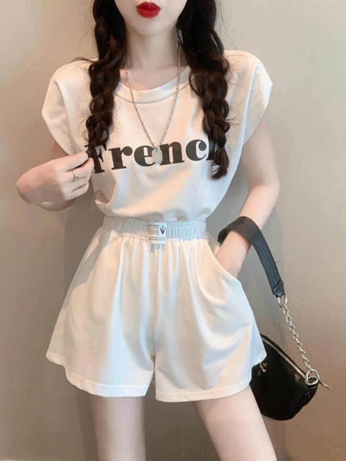 Fashionable Casual Sportswear Summer New Style Street Design Backless Letter T-Shirt Shorts Two-Piece Set Women's Clothing