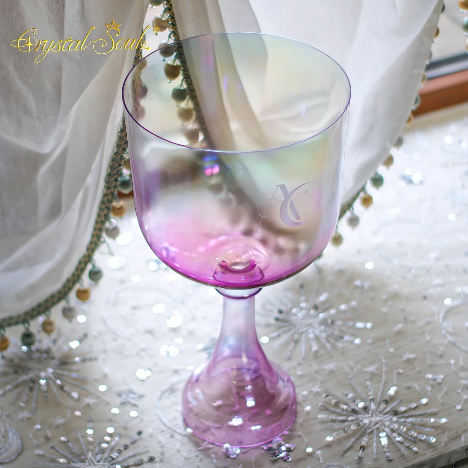 Crystal Soul 7.9inch 432hz E High End Custom Carved Holy Chalice Alchemy Crystal Singing Bowl
