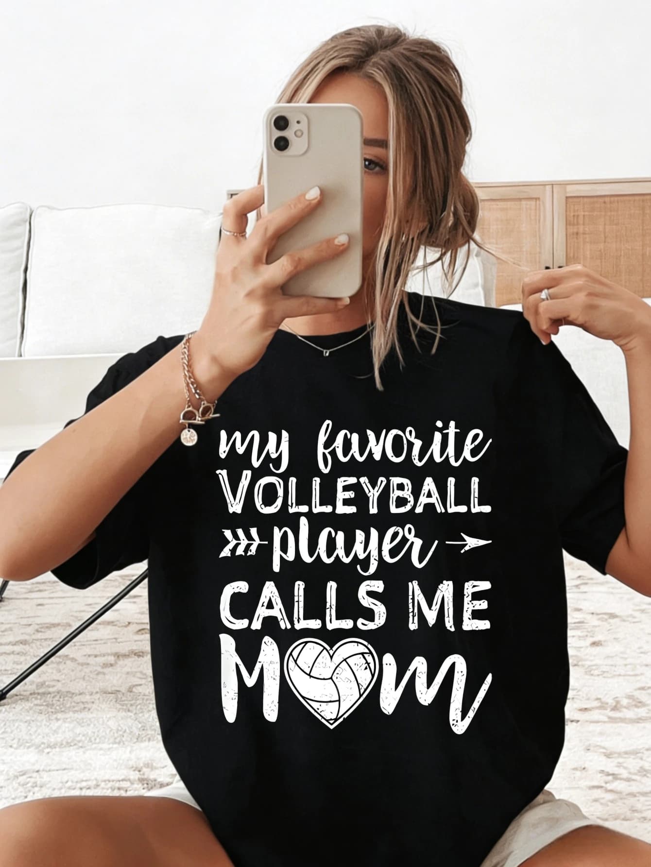 Women's Cotton T-shirt, funny short sleeve casual t-shirt with graphic print for mom who loves volleyball