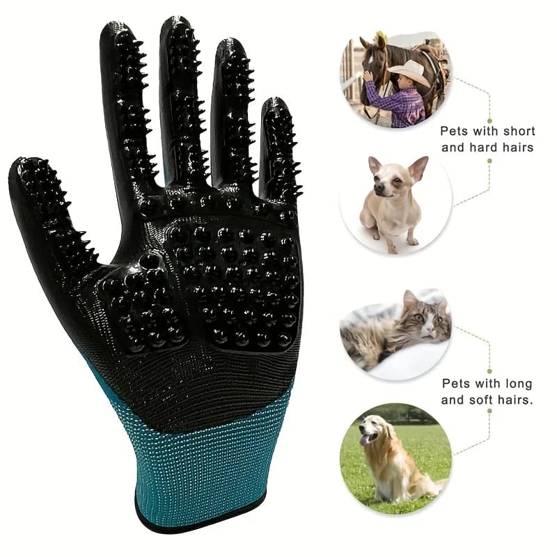 Guanti da toelettatura delicati per animali domestici Design morbido e strutturato per gatti, cani, cavalli | Spazzolatura da bagno ergonomica per capelli corti e lunghi sensibili