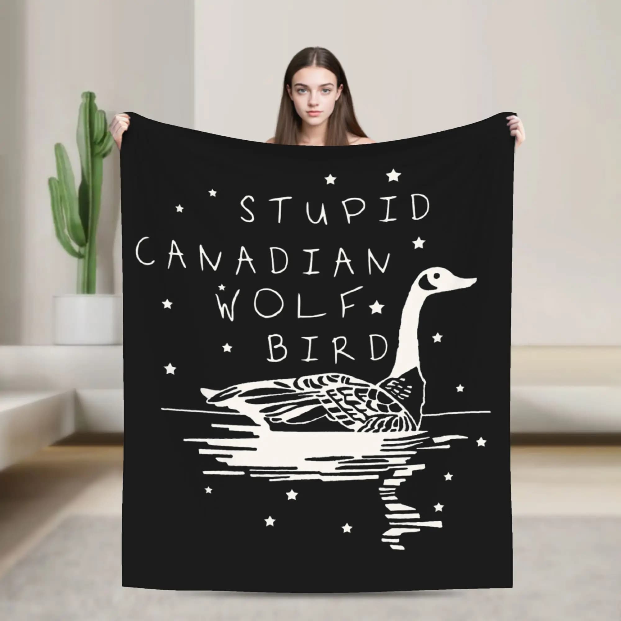 Coperta in flanella calda e portatile con motivo Stupid Canadian Wolf Bird Heated Rivaly, ideale per la casa, l'ufficio e come copriletto