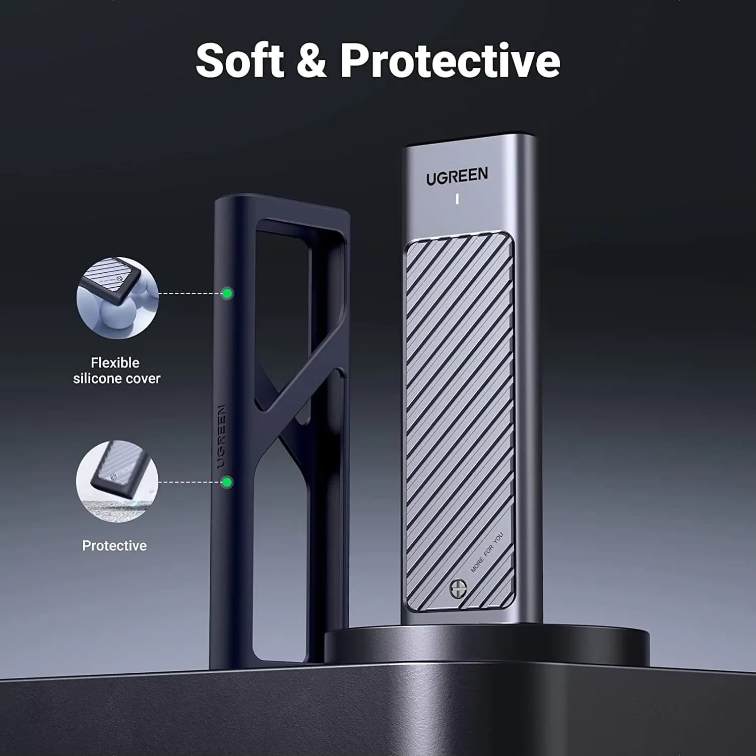 UGREEN Box Esterno in Alluminio per SSD M.2 NVMe SATA, 10Gbps USB C, Portatile, Supporto UASP e Trim, USB 3.2 Gen2