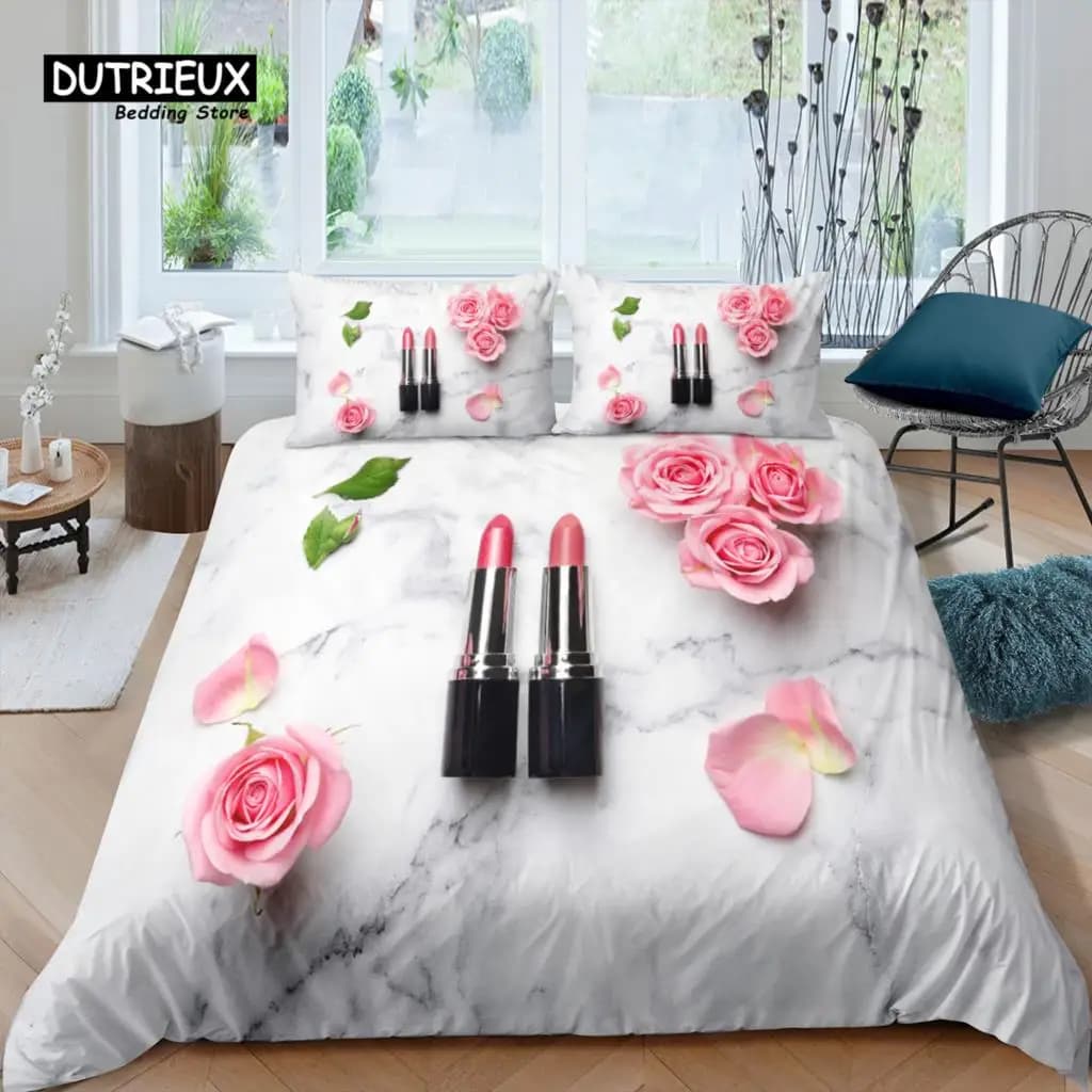 Home Living Set di biancheria da letto di lusso con rossetto 3D Set copripiumino cosmetico Federa Queen e King Biancheria da letto consolatore dimensioni EU/US/AU/UK