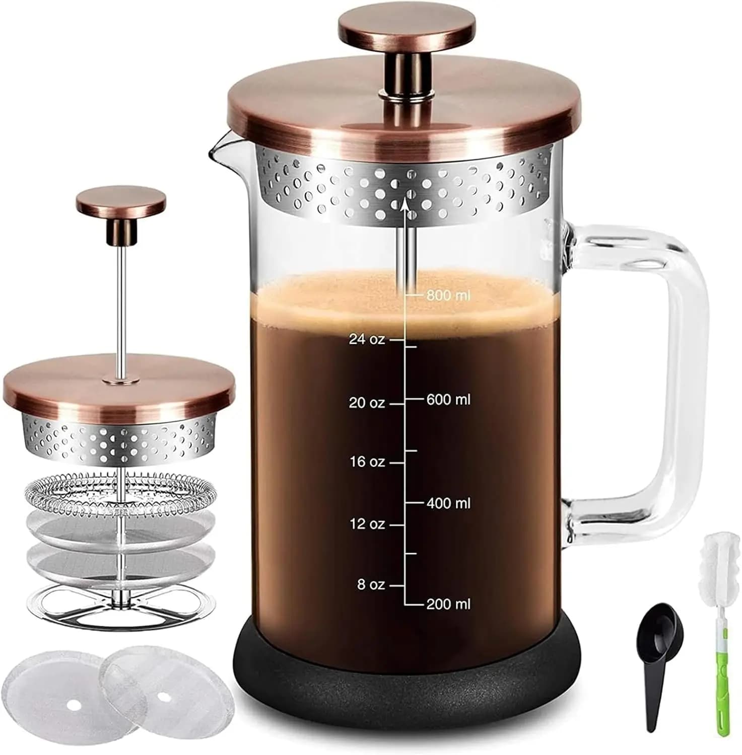 Caffettiera French Press 34oz, Filtro a 4 Livelli, Vetro Borosilicato e Acciaio Inossidabile, Senza BPA