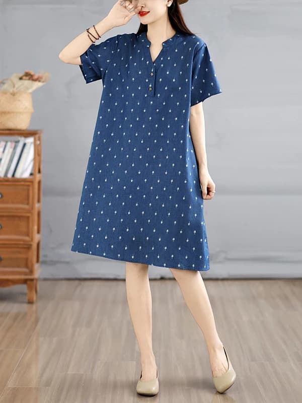 Comfortable V-Neck Denim Thin Fashionable Mid-Length Dress Women's Summer Clothing Brand Tailored Goods Meat Concealing Slimming
