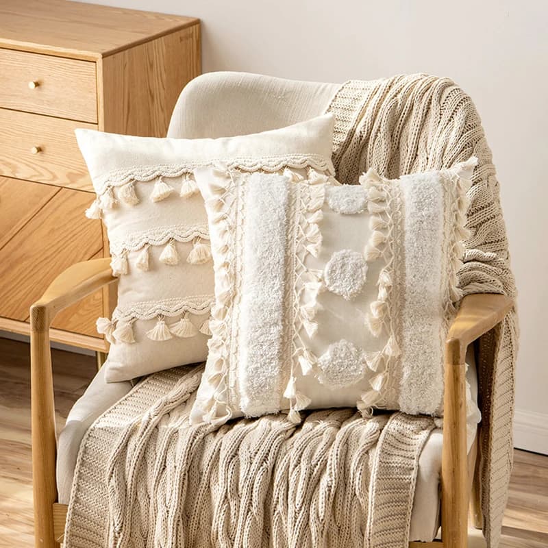 Fodera per cuscino con nappe in pizzo, in cotone, stile nordico, 30x50/45x45 cm, semplice federa decorativa per soggiorno e decorazioni per la casa