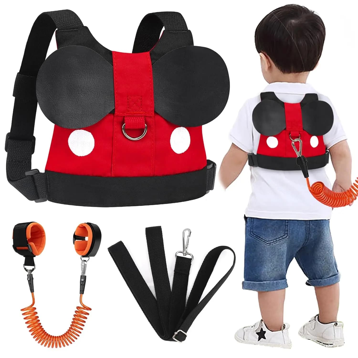 Imbracatura di sicurezza regolabile per bambini con guinzaglio e collegamento al polso per bambini da 1 a 5 anni, design carino per zoo o centro commerciale