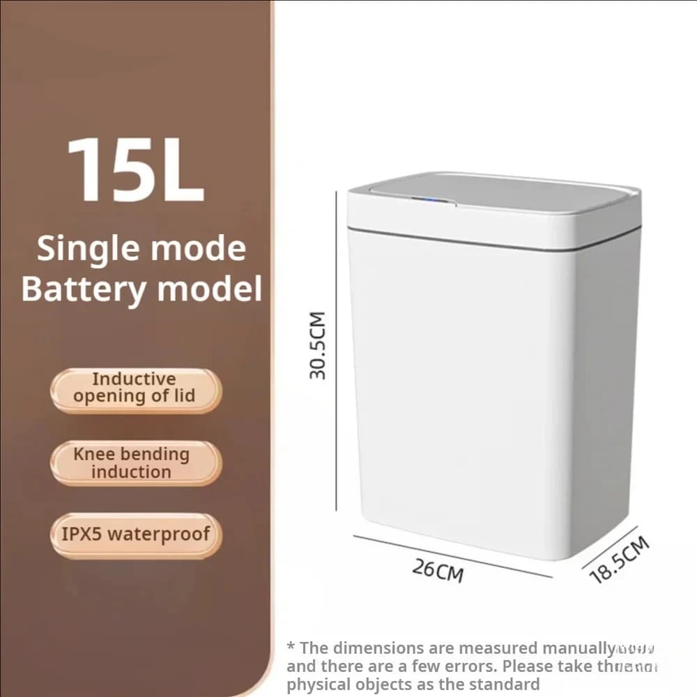 Cestino Intelligente con Sensore Senza Contatto 15L Sottile e Moderno per Bagno, Cucina, Camera da Letto, Bidone Automatico ‌ Cestino per Rifiuti Sigillato Anti-Odore