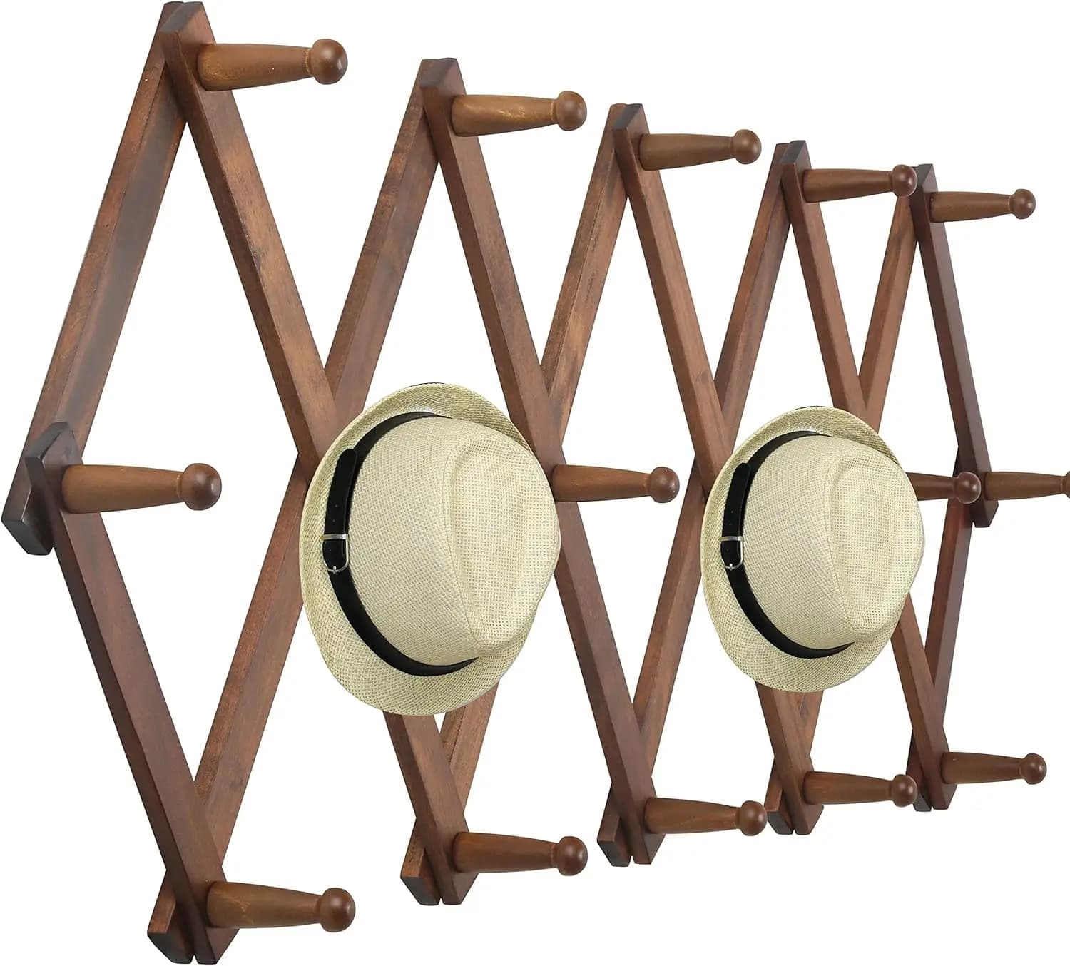 Appendiabiti da Parete a Fisarmonica, Appendiabiti in Legno a 16 Ganci, Ganci Espandibili per Cappelli e Berretti, Noce