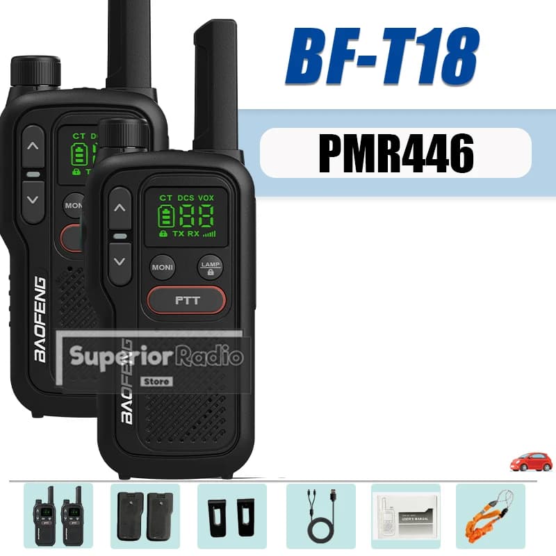 Baofeng BF-T18 Mini Walkie Talkie PMR446 Long Range Rechargable 446MHZ Support Type-C Flashlight 16CH For Camping Two Way Radio