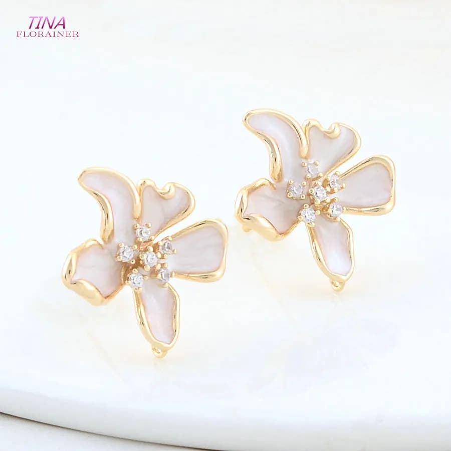 Orecchini a bottone con fiore in ottone placcato color oro 18 carati da 19 mm, orecchini, accessori per la creazione di gioielli fai da te