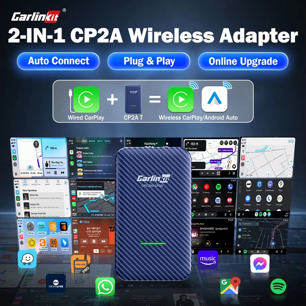 CarlinKit Adattatore CarPlay Android Auto Wireless 2 in 1 Aggiornamento online 2.4G e 5Ghz WiFi Bluetooth Connessione automatica Telefono Plug and Play