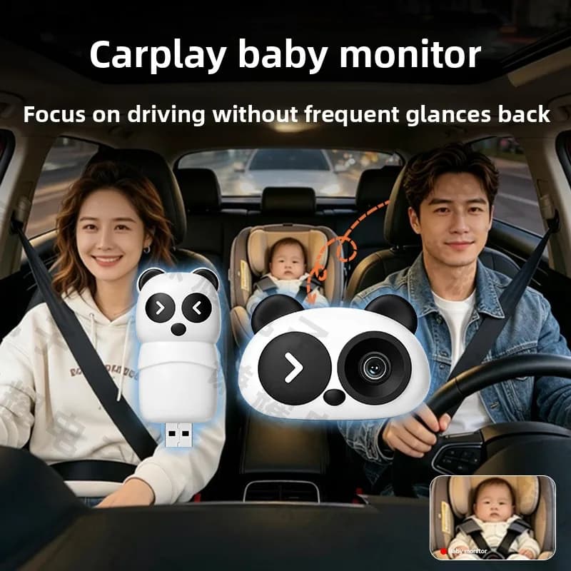 Wireless CarPlay Android Auto Baby Camera Adapter Rearview InCar Infant Pet Monitoring Wired-to-Wireless Box Plug&Play for Car