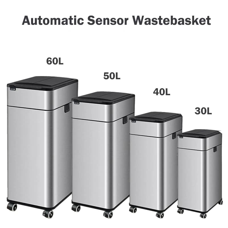Cestino Automatico in Acciaio Inossidabile, Pattumiera Intelligente da 20, 30, 40, 50, 60 Litri, Contenitore Grande per Rifiuti da Cucina, Cubo per Spazzatura Domestica