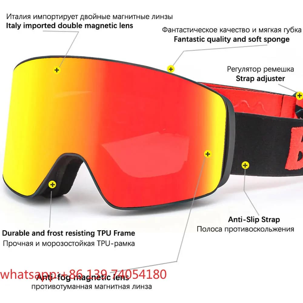 UV400 Mag-ne-tic Ski Goggles Double Layer Polarized Lens Skiing Anti-fog Snowboard Goggles for Men Women Ski Glasses Eyewear Set