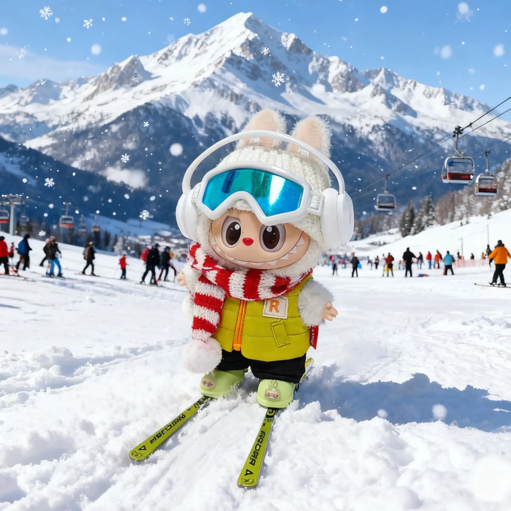 Abbigliamento per bambole per occhiali da sci Labubu Tuta da snowboard, sciarpa, cappello, cuffie montate sulla testa, occhiali, tuta da skateboard e da sci