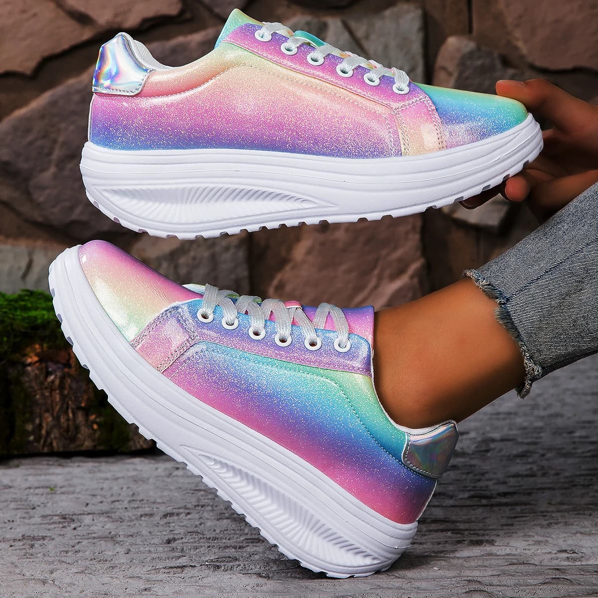 2024 Sneakers Women Platform Flat Shoes Woman Casual Trainers Ladies Chunky Women Shoes Thick Bottom Wedges Walking Shoes
