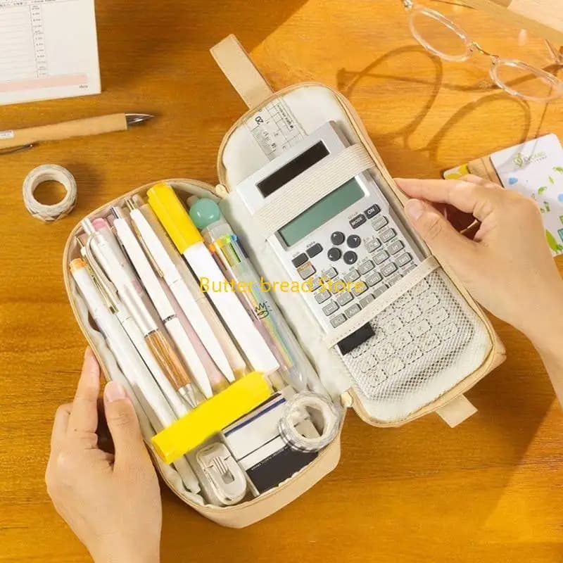 W89C Double Layer Pencil Case Zipper Pen Portable Pencil for Kid