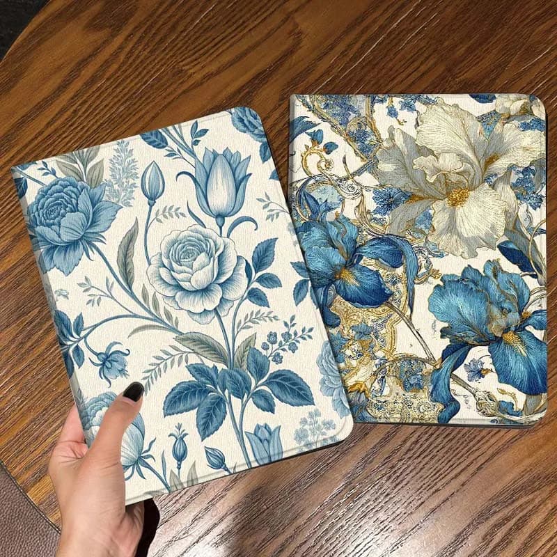 Tablet Case with Vintage Blue Floral Pattern for Apple iPad Air Pro mini 1 2 3 4 5 6 7 8 9 11 M2 M5 M4 5a 7a 10a 11a generation