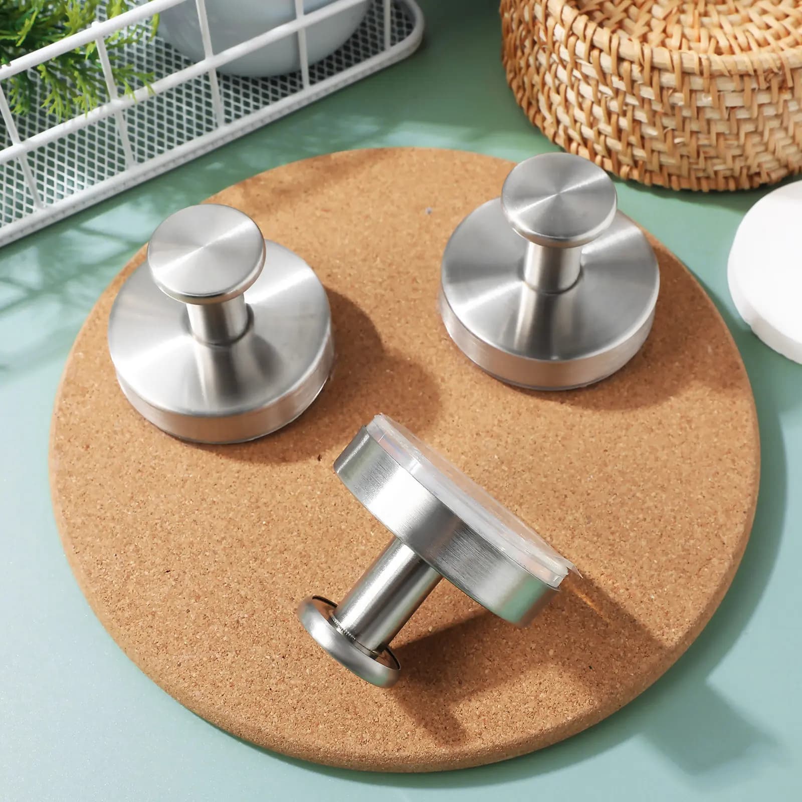 4Pcs Stainless Steel Suction Hooks Strong Suction Cup Bathroom Towel Hanger Shower Robe Loofah Holder Organizer