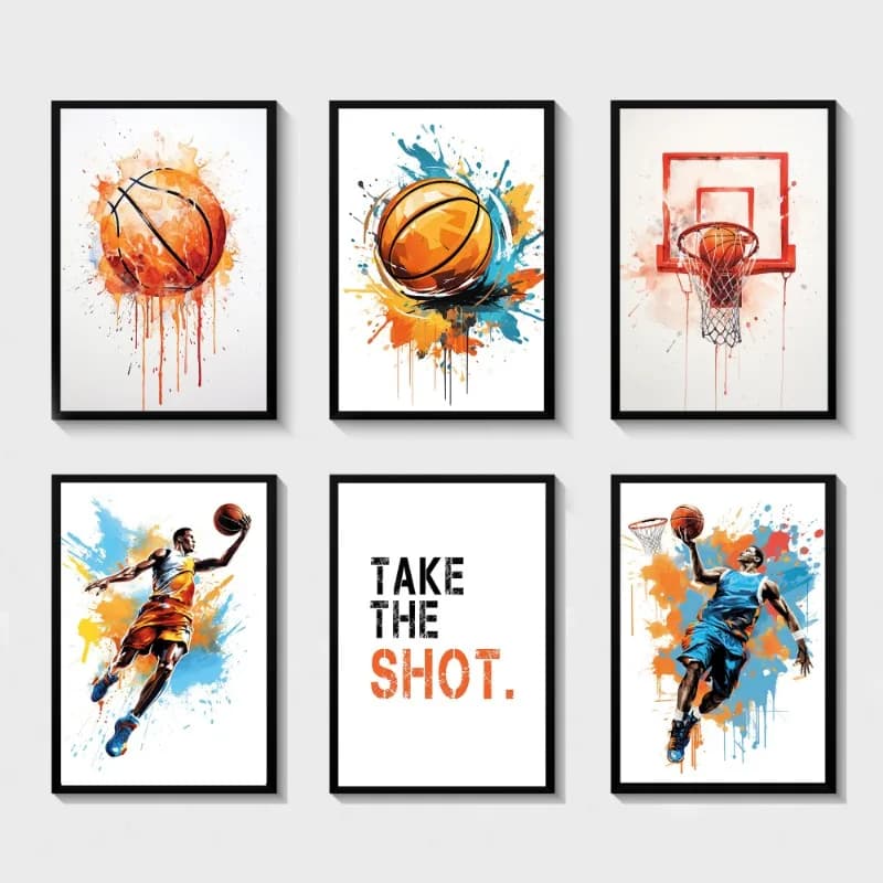 Acquerello Graffiti basket Shoot sport ragazzi poster e stampe stampa su tela Wall Art Picture for Living Room Home Decor