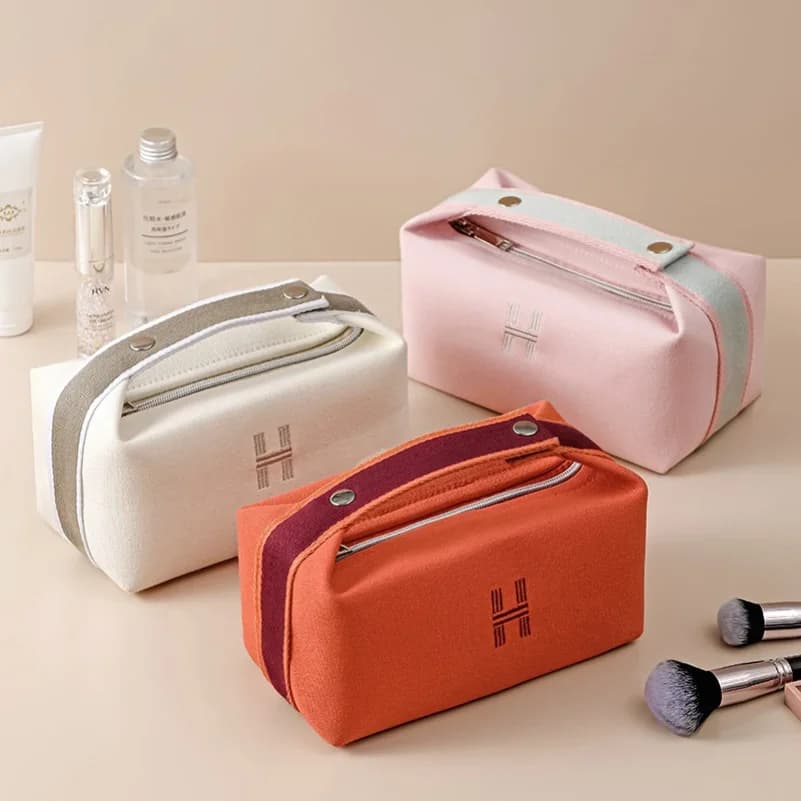 Borsa da Toilette Minimalista Impermeabile, Organizer da Viaggio Portatile, Pochette per Trucchi in Tela di Grande Capacità, Stile Giapponese Antipolvere