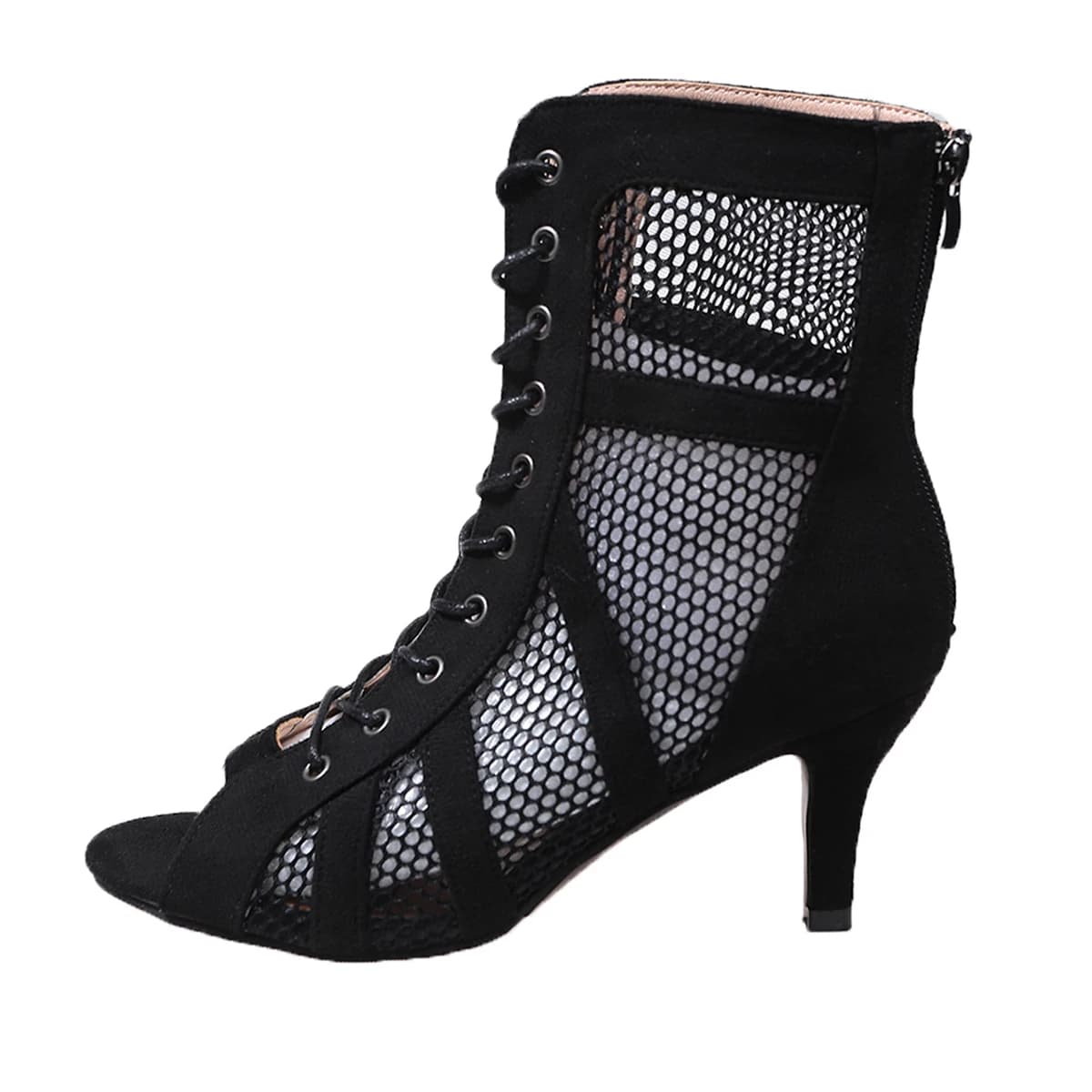 2026 Stivali scavati con lacci in rete da donna di nuovo stile 2026, Tacchi alti da danza jazz, Sandali peep-toe, Tacchi, Scarpe da ballo, Taglie forti
