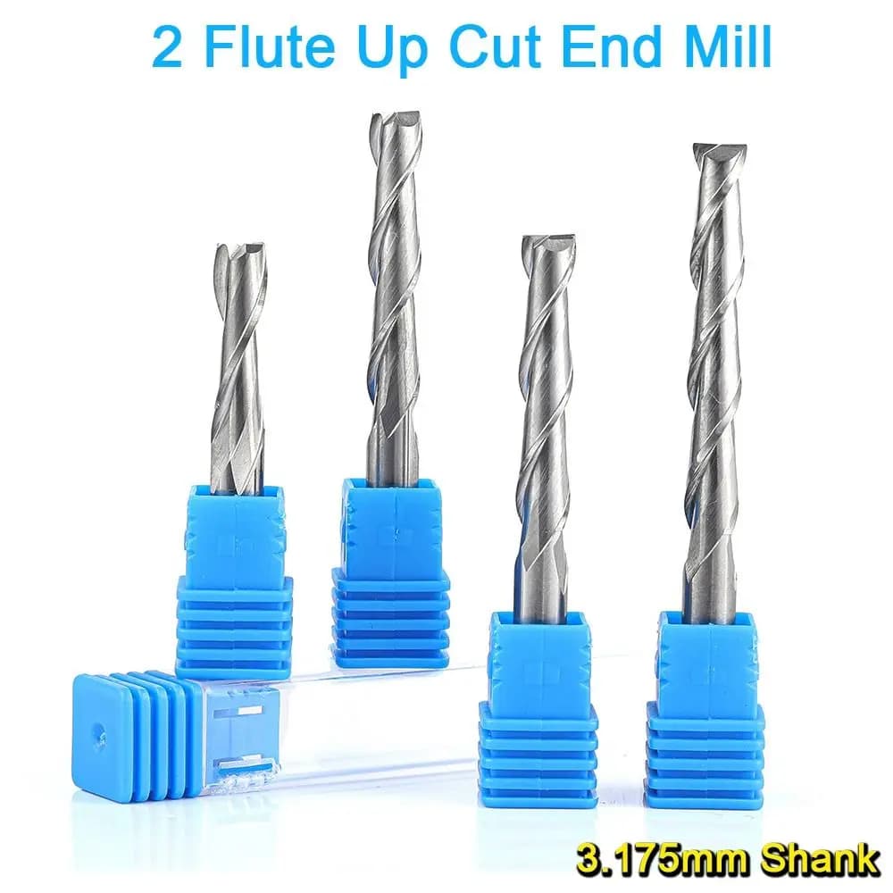 2 Flute Wood End Mill 1/8"(3.175mm) Shank 2.0-3.175mm CNC Router Bit Up Cut HRC45 Carbide Spiral Cutters Density Board