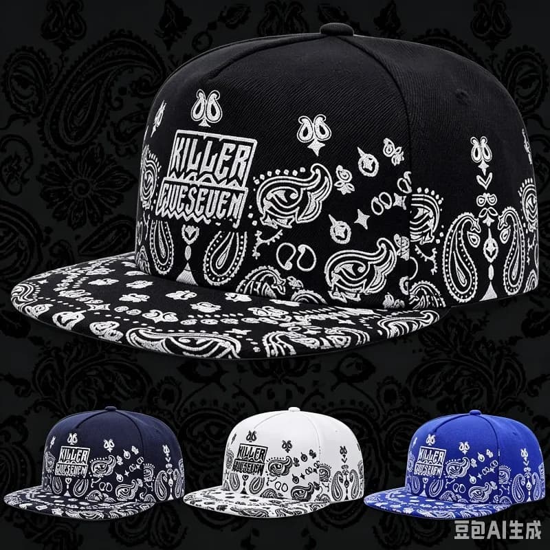 2026 New West Coast Cashew Flower Street Hip Hop Hat Outdoor Cycling Skateboard Hat Sunshade Hat Neutral Flat Edge Baseball Hat