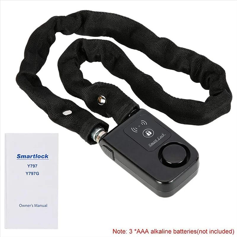 B63B-Bluetooth Smart Chain Lock con allarme antifurto 110Db Keyless Lock per bici/porta moto/porta telefono APP controllo nero