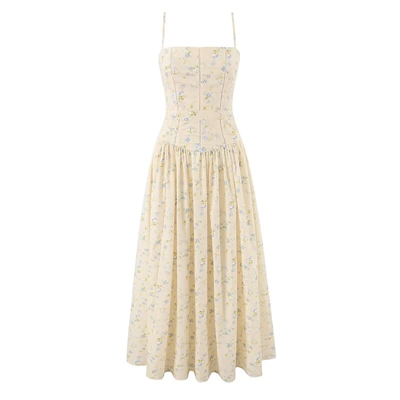 YENKYE Abito lungo da donna con stampa floreale, sexy, elegante, romantico, alla francese, chic, per vacanze e feste