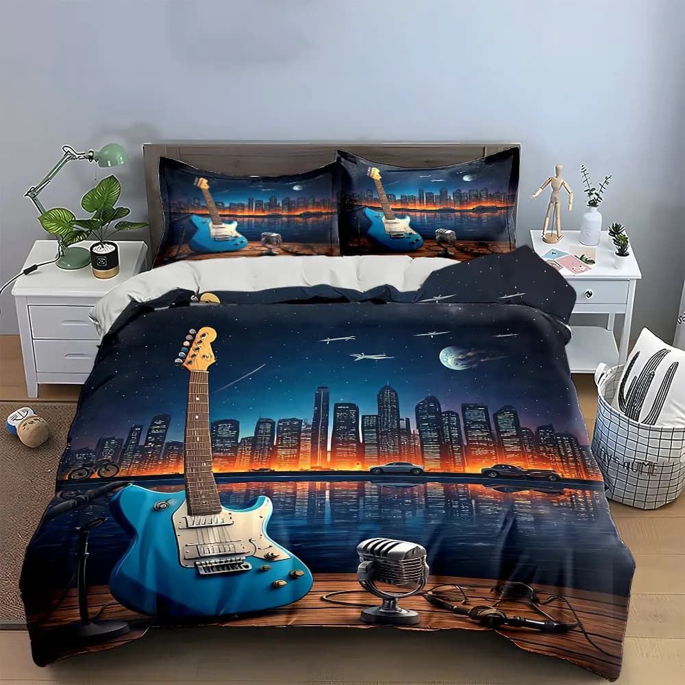 Set di Attrezzature Musicali per Esibizioni, Set di Biancheria da Letto con 1 Copripiumino e 2 Federe, Singolo, Doppio, King, Queen, Regalo