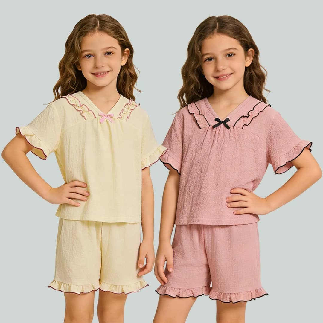 Pigiama estivo per bambini set in cotone Seersucker fratello pigiama coordinato pigiameria vestiti per bambini pigiama per ragazze ragazzi set