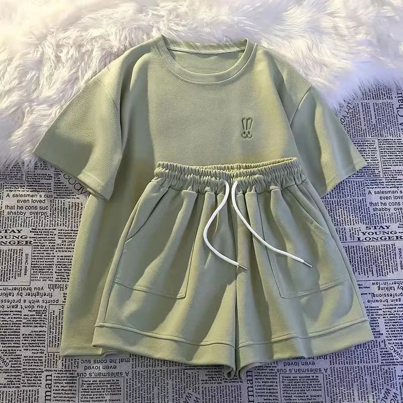 Pantaloncini a maniche corte da donna tuta sportiva Casual allentata O collo stampato maglietta a maniche corte Top + pantaloncini a gamba larga con lacci Set da 2 pezzi