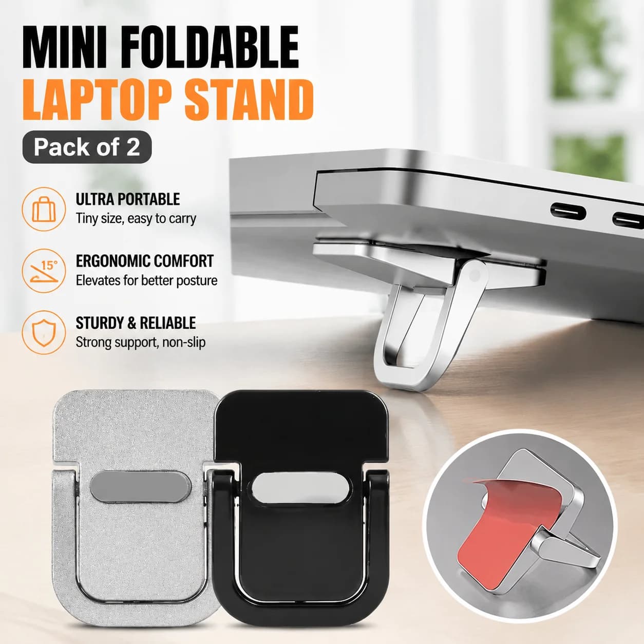 Mini Foldable Laptop Stand (Pack of 2) for Laptop Tablet, Portable Keyboard Stands Compatible with MacBook Air Pro, Dell XPS,