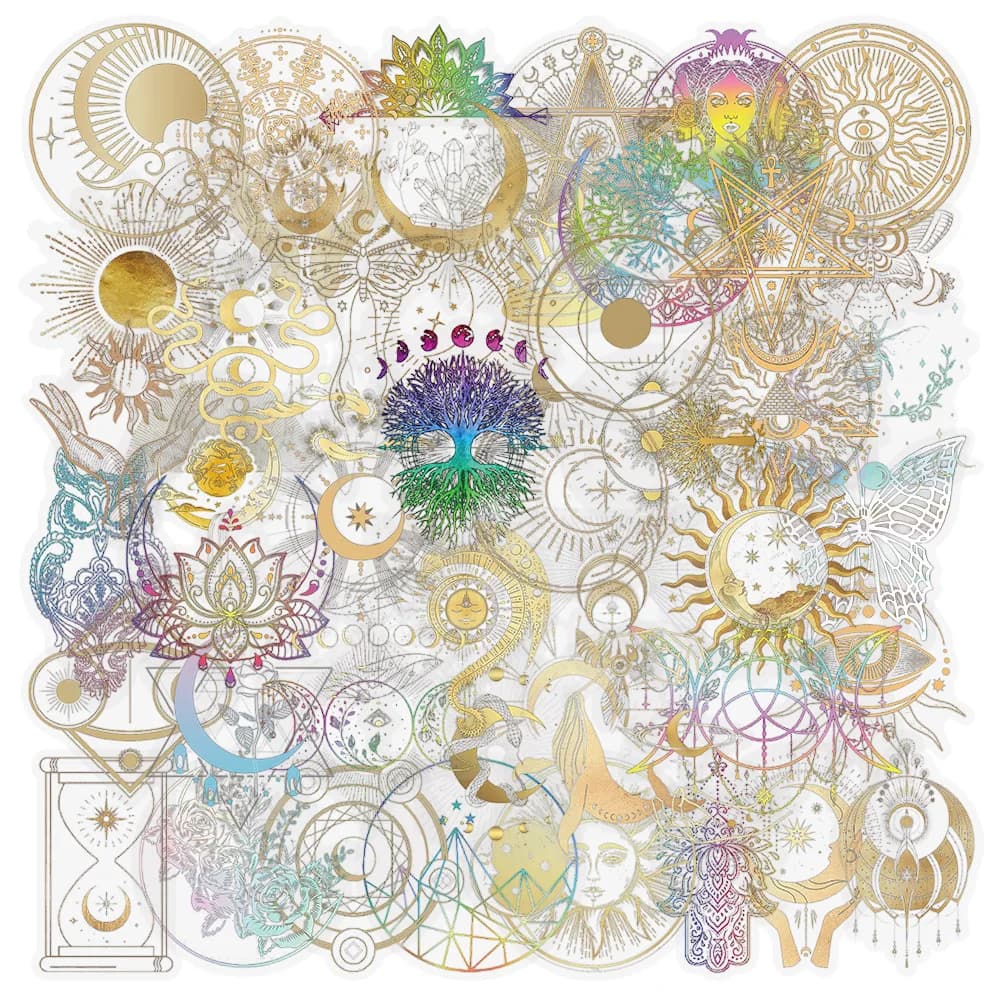 50pcs Colorful Golden Moon Stickers For phone case Laptop Notebook Suitcase Skateboard DIY Aesthetic Stickers