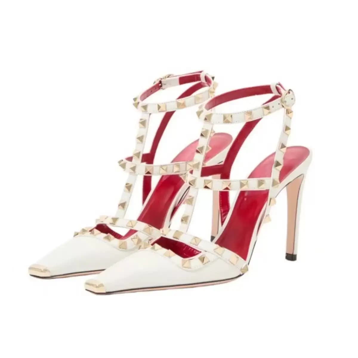 Women's Rivet Studded Pointed Toe High Heels Ankle Buckle Strap Party Pumps Plus Size 35-43