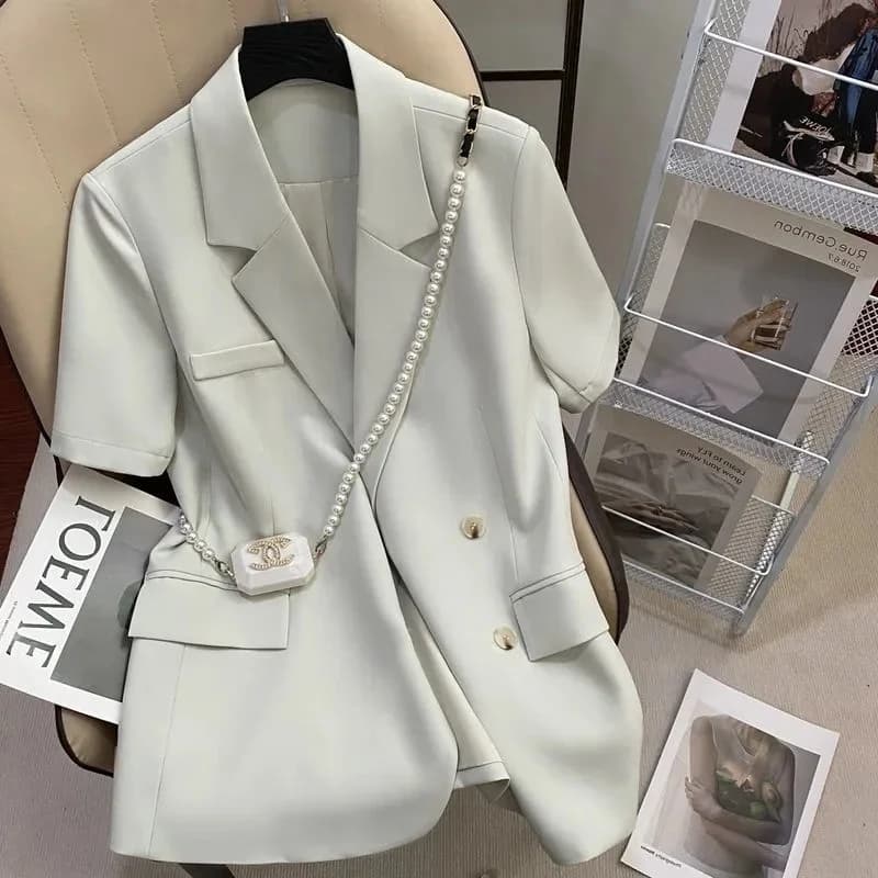 plus Size Women's Short Sleeve Suit Jacket Thin Outerwear Summer Loose Slimming Korean Style Small Western Clothes Open Cardi...