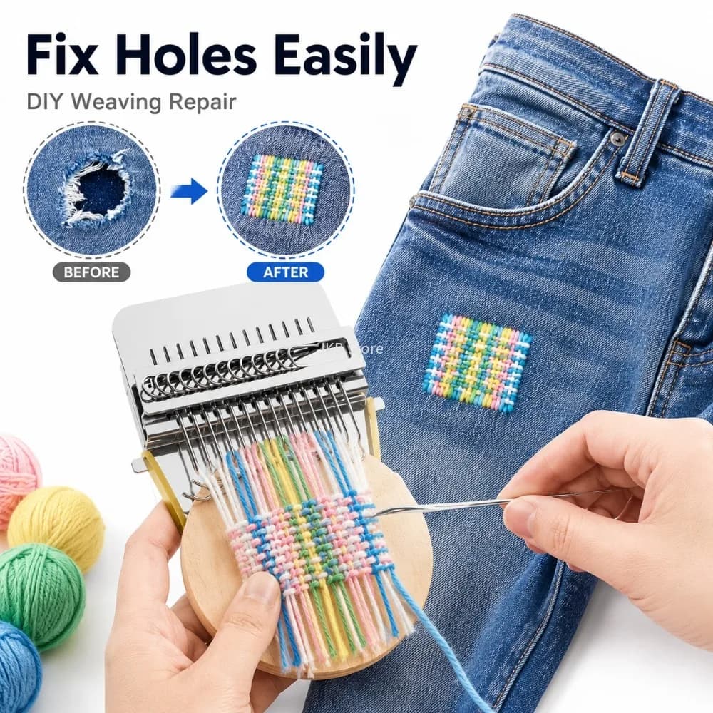 Small Wooden Knitting Frame Loom Hand Tapestry Weaving Darning Machine for Mending Clothes Jeans DIY Craft Projects
