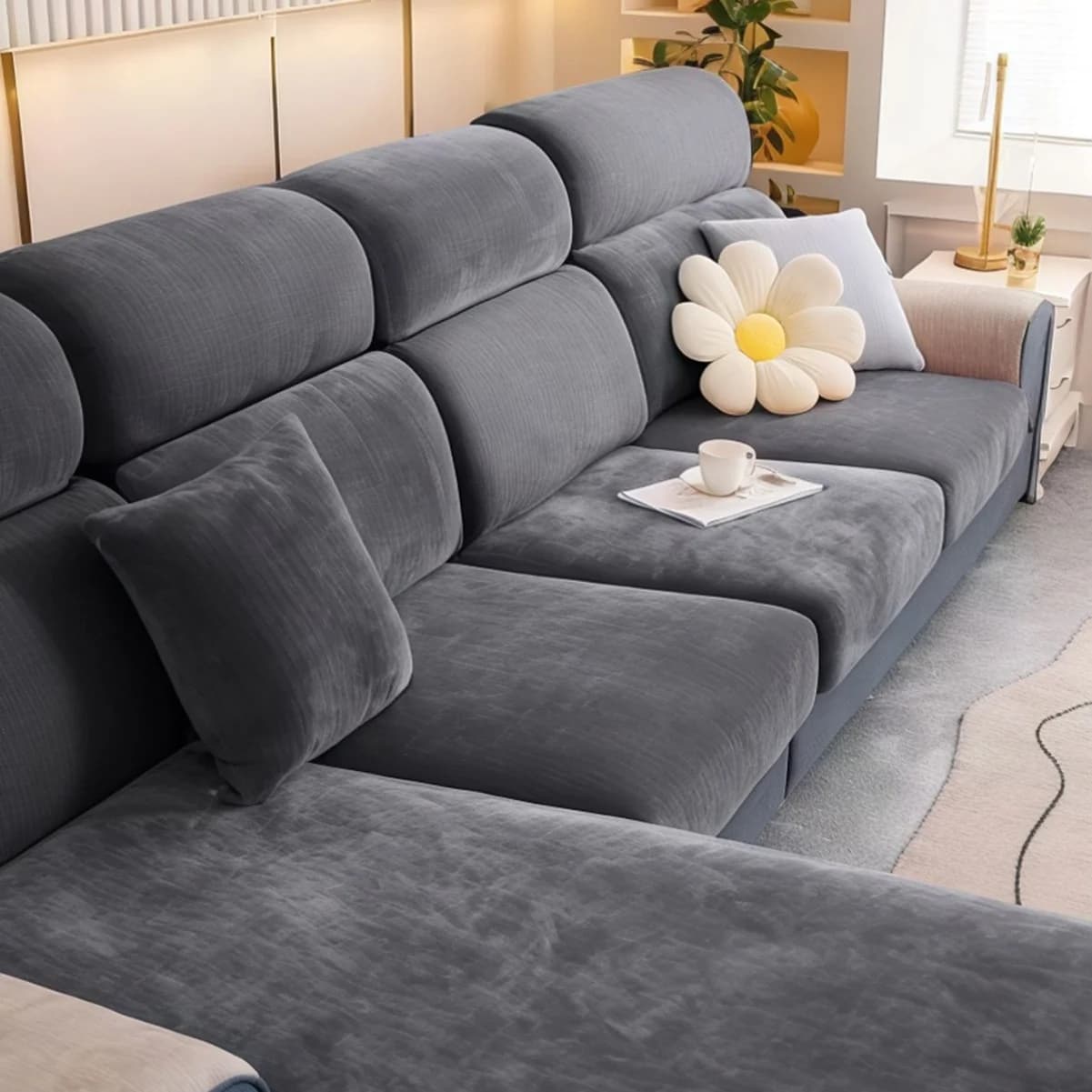 Silver fox fur solid color elastic sofa cushion cover, pet sofa cover, sofa hat