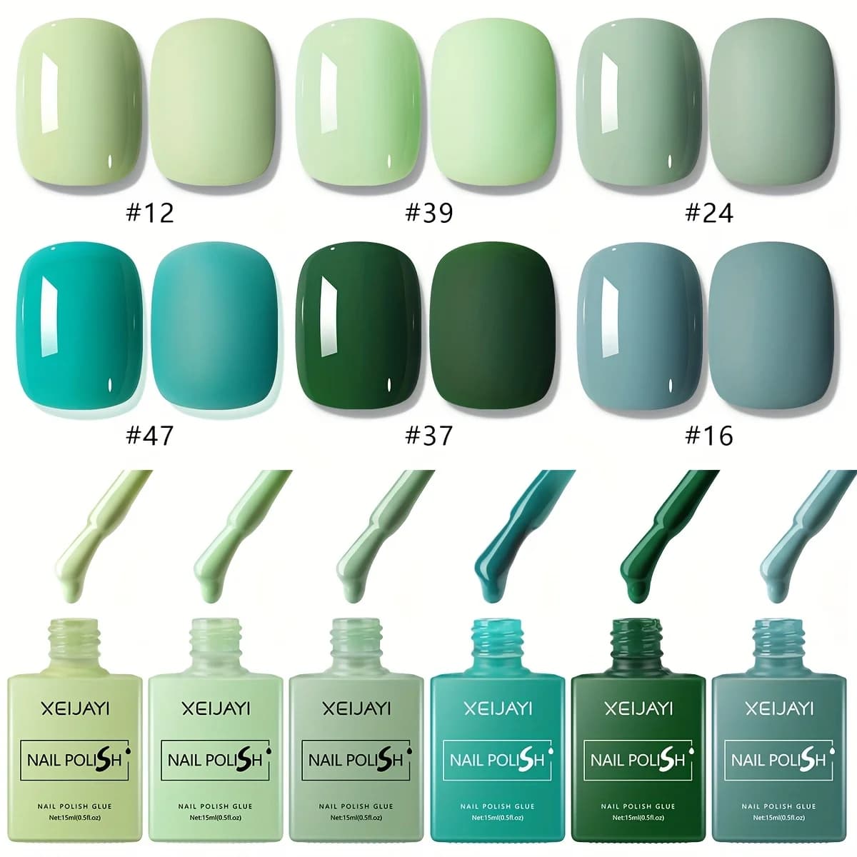 Set di smalti verdi da 6 pezzi Una collezione curata di verdure stagionali per un salone-perfetto, nail art fai da te per la casa
