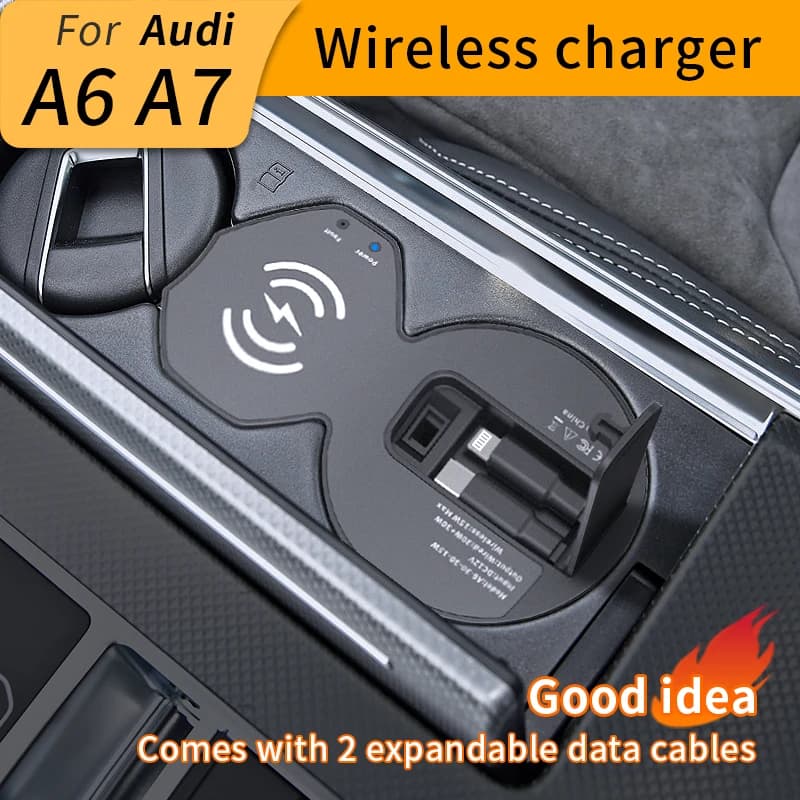 Audi A6 A7 2019-2025 Caricabatterie wireless Ricarica rapida Dock di espansione Caricabatteria per auto QC3.0 + Caricatore per auto USB per accendisigari di tipo C