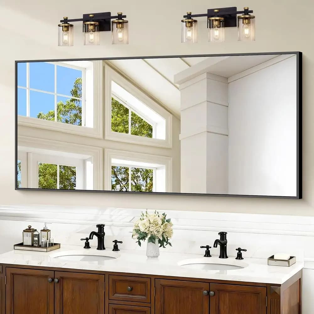 Specchio da Bagno o da Parete Nero, 60x30 Pollici, Specchio Decorativo in Metallo per Bagno, Soggiorno, Ingresso