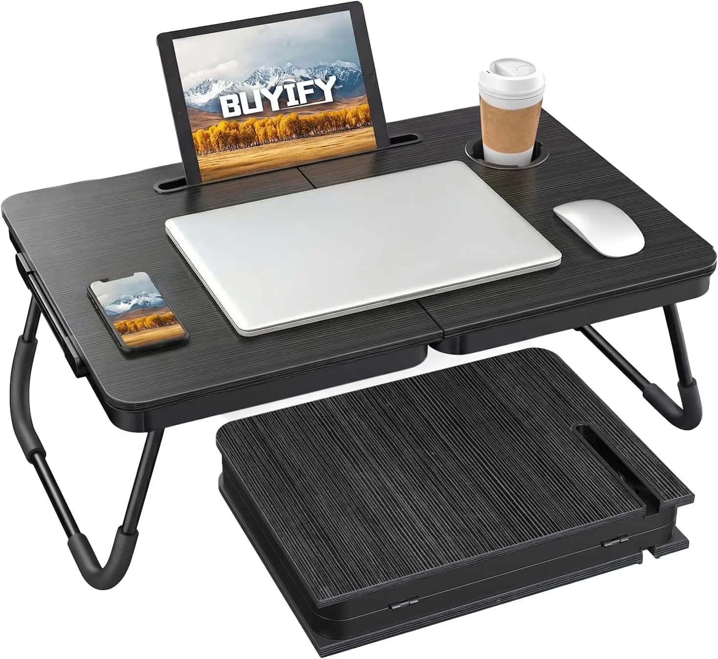 Foldable Laptop Bed Desk for Couch Sofa - Large Lap Tray with Cup Holder & Tablet Slot, Portable Notebook Stand for Eating Writing Studying WFH