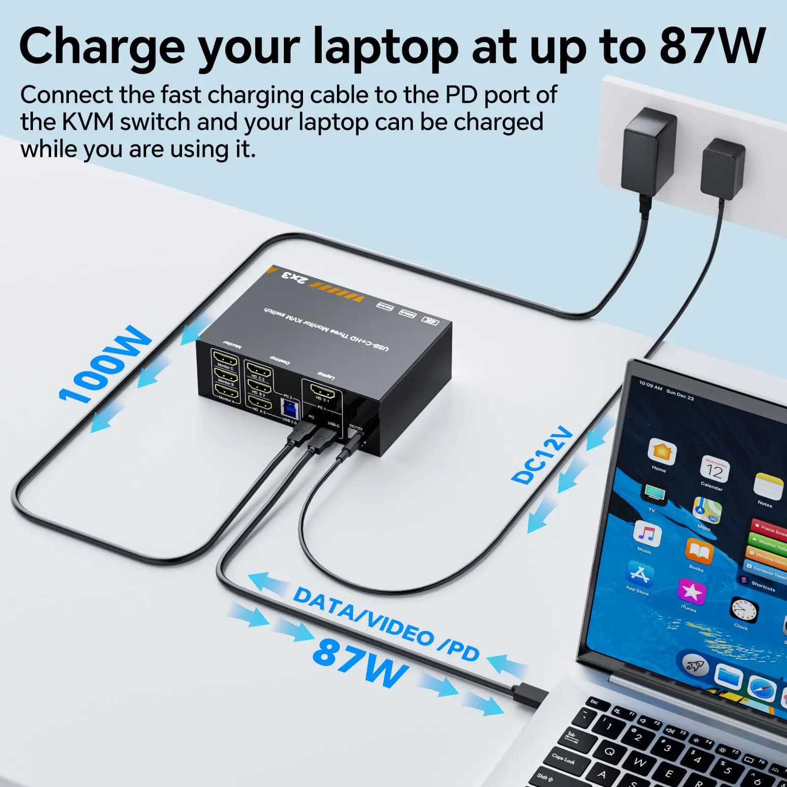 Switch KVM 2/3 monitor per 1 laptop e 1 desktop 4K a 60 Hz, switch KVM doppio monitor/triplo monitor USB C HDMI, docking station