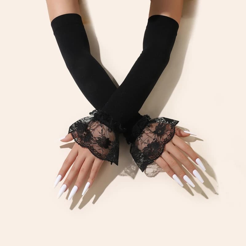 Fashionable long lace sleeves, fingerless gloves for summer sun protection, slim and breathable for driving and cycling, arms protection