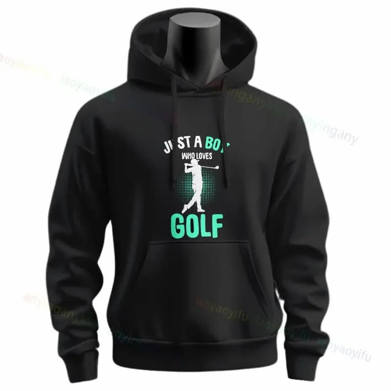 Just A Boy Who Loves Golf Club Golfista Golf Design grafico Felpa con cappuccio Abbigliamento sportivo casual a maniche lunghe per felpe autunnali e invernali